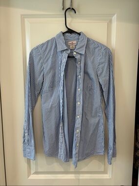 J. Crew Blue and White Narrow Stripe Dress Shirt